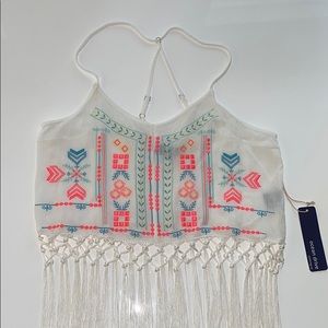 NWT White Spaghetti Strap Top w/ Embroider…